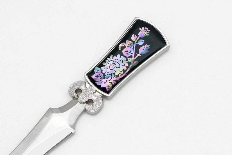 Store-Play Inlay with Mother of Pearl Metal Steel Office Knife Hand Cutter Blade Envelope Letter Opener (Hydrangea) - Image 4